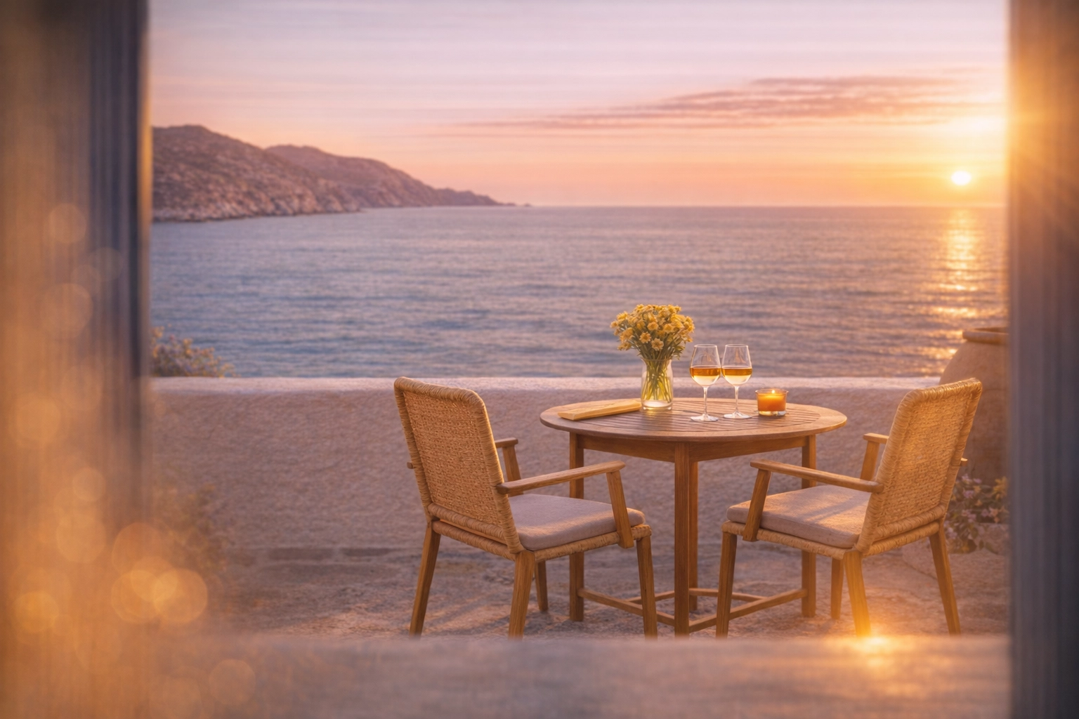 Sunlit Greek architecture with white walls and Mediterranean light